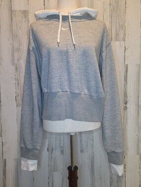 Nike Womens XXL Gray White Layered Cropped Hoodie Sweatshirt Oversized Swoosh